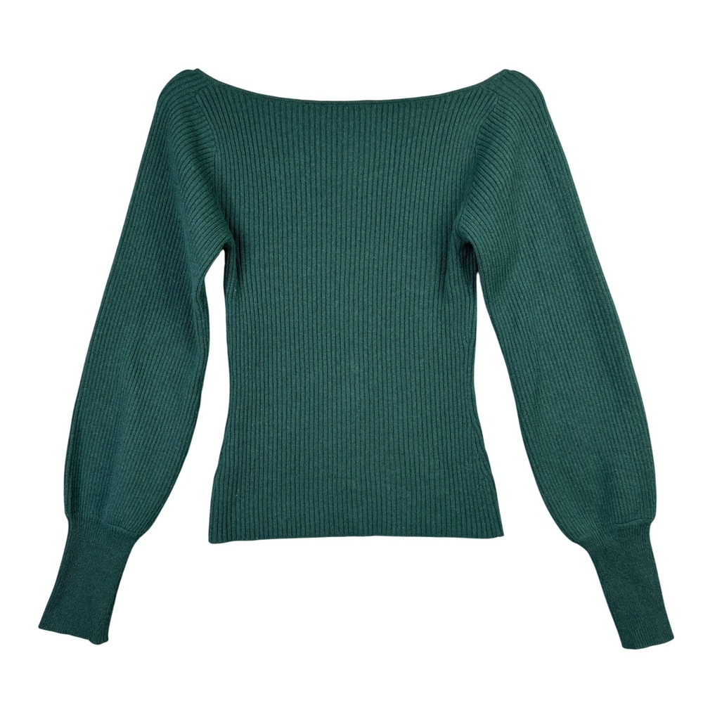 Reformation Gellar Top Emerald Green Cashmere Wool Ribbed Square Neck Sweater XS - Picture 2 of 8